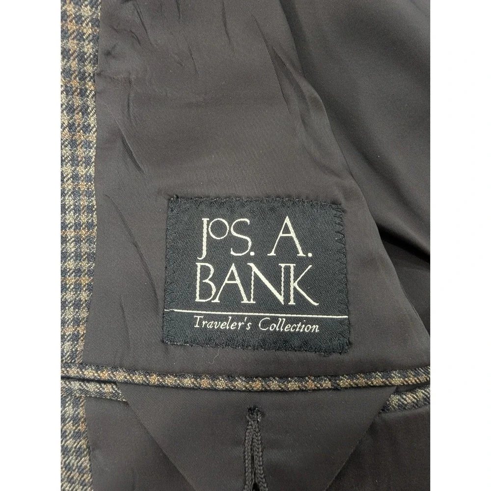 Jos. A Bank Blazer Sport Jacket 100% Wool Gray Gingham Plaid 42S 44